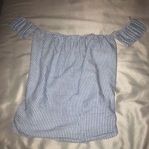 PACSUN Blue and white striped off the shoulder top